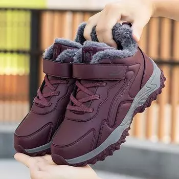 Зима и осень 2022. Хлопковая обувь. Высокие туфли для пожилых людей. Женская обувь. Обувь для мам. Кожаные прогулочные туфли для пожилых людей. 36 красный