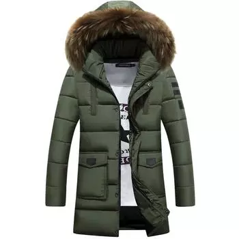 Winter Men Cotton Padded Long Thick Warm Fur Collar Casual Clothes XXXXL чёрный