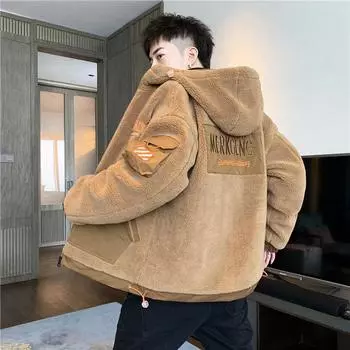 Зима, Мужской, Мех, Флис, Мода, Пальто, Пальто, Мужчины, Отворот, Тепло, Пух, Молния, С капюшоном, Куртка, Верхняя одежда, Большие размеры