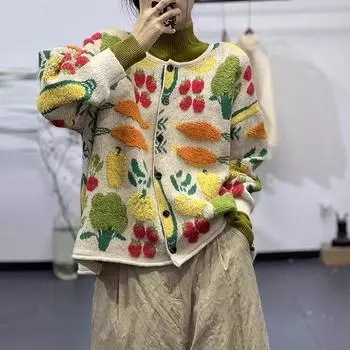 Зима Новинка Плюс Размер Осень Женщины Цветочные Пуговицы Свитера Куртка Вязание Мода Зеленый Оверсайз Повседневный Стиль Свободный Кардиган Свитер One Size зелёный