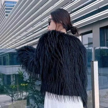 Зима новый темперамент простой Muse кисточка имитация меха лисы куртка енот короткий топ молодой One size абрикосовый