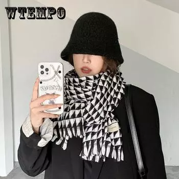 Новый зимний теплый клетчатый шарф, женский универсальный цветной контрастный студенческий утолщенный шарф с узором «Тысяча птиц», шарф двойного назначения, шаль ONE SIZE