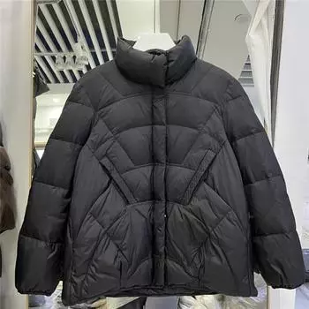 Зима-осень 2022, свободная однотонная куртка на молнии с подкладкой, однотонная куртка с воротником-стойкой, повседневное универсальное теплое белое пальто на утином пуху для женщин S хаки
