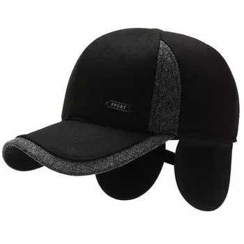 Зима-Осень Бейсболка Для Мужчин Толстые Теплые Шапки-Ушанки Мода Спортивная Защита Ушей Фетровая Шляпа Мужская Мужская Snapback Шляпы От Солнца чёрный