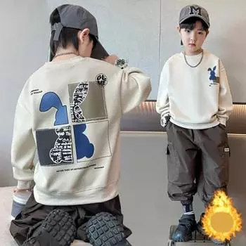 Зима Осень Детская одежда Мальчики Толстовки Дети Лоскутное Спортивный топ 170 чёрный