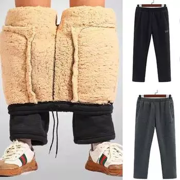 Зима Осень Мужские Теплые Повседневные Штаны Из Ягненка Мужские Спортивные Штаны Для Фитнеса Зимние Спортивные Штаны Брюки Мужские Джоггеры XL чёрный