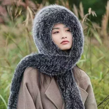 Зима Осень Новая Женская Повседневная Мода Уличная Сохраняющая Тепло Искусственный Лисий Мех Защита Ушей Хвост Русская Снежная Шапка Воротник Шарф Обертывание Шаль Free Size