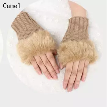 Зима Осень Овечья Шерсть Искусственный Кроличий Мех Перчатки На Запястье Пары Варежки Без Пальцев Открытые Пальцы