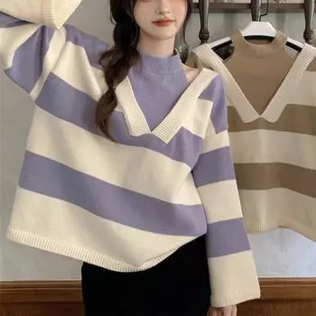 Зима-Осень, полосатый свитер, женский повседневный свободный сексуальный вязаный пуловер с открытыми плечами, свитера, офисный женский трикотаж 28931 S зелёный
