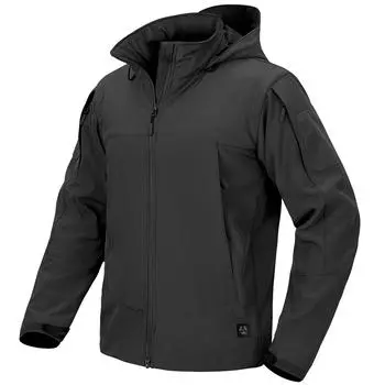 Зима-Осень, тактическая мягкая оболочка в стиле милитари, мужская непромокаемая теплая флисовая ветровка с капюшоном, пальто с несколькими карманами, верхняя одежда M чёрный