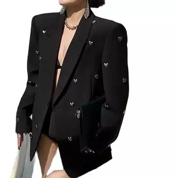 Зима Осень Женщины Темный Стиль Пиджак Блейзер Свободный Темперамент Чистый Цвет Черный Пальто Одна Пуговица Пиджак Женский XXL чёрный