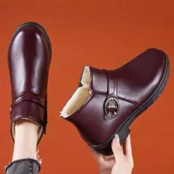 Зима Осень Женская Мода Элегантные Повседневные Теплые Ботильоны Зимние Ботинки Для Мам Плоские Нескользящие Мягкие Бархатные Хлопковые Туфли 35 красный