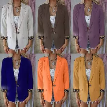 Зима-осень женская мода с леопардовым принтом в стиле пэчворк, кардиган, пальто S темно-синий