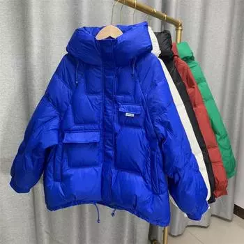 Зима-Осень женская свободная мягкая молния однотонная модная куртка с воротником с капюшоном универсальная теплая белая куртка на утином пуху S бежевый