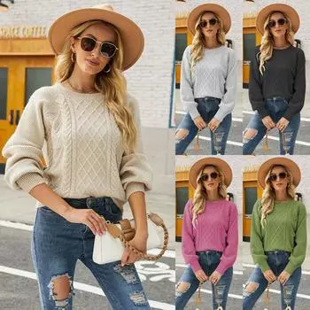 Зима-осень женский винтажный однотонный свитер свободный вязаный повседневный топ S чёрный