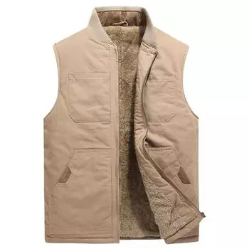 Зима Плюс Размер Мужчины Хлопок Несколько карманов Утолщение Работа Жилет Повседневная теплая куртка без рукавов XXXXXL
