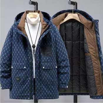 Зима Плюс Удобрение Для Увеличения Тенденции Полных Мужская Пуховая Хлопковая Стеганая Куртка Средней Длины Стеганая Куртка Куртка 11XL синий