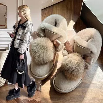 Зимняя женская мода Теплая обувь Плюс бархат Толстые Повседневные Хлопковые туфли Снежные ботинки 35 чёрный