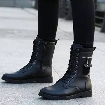 Зимне-осенние мужские ботинки из искусственной кожи, модная мужская обувь до середины икры, армейские ботинки на шнуровке 40 чёрный