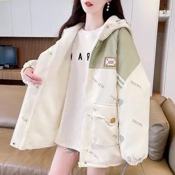 Зимнее бархатное и утолщенное пальто из искусственного плюша ягненка для девочек и детей старшего возраста, новая одежда 2024 года из хлопка для старшеклассников и учащихся младших классов средней школы S recommends 70-42.5kg