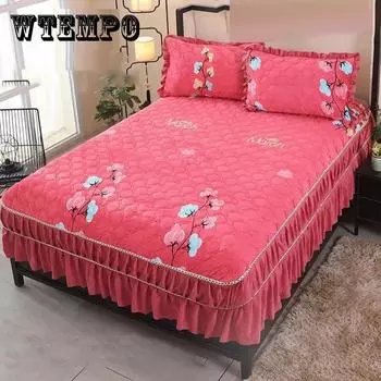 Зимнее бархатное покрывало с кристаллами, двухслойное толстое стеганое покрывало с принтом, толстый бархатный наматрасник, нескользящий защитный чехол 120x200cm