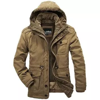 Зимнее бархатное утепленное пальто с хлопковой подкладкой, мужской костюм-двойка из хлопка средней и длинной длины M хаки