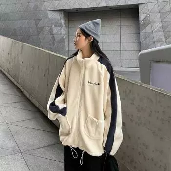 Зимнее бархатное утолщенное пальто из овечьей шерсти, женское, свободное, корейская версия, студенческое, средней и длинной длины, модный универсальный термотоп M