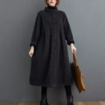 Зимнее бархатное женское платье большого размера с длинным рукавом, вельветовое повседневное теплое пальто M