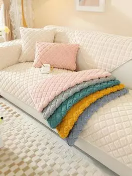Зимнее белое толстое полотенце для дивана, плюшевое, теплое, универсальное, для угловых диванов, полотенце, нескользящее, мягкое, для дивана, подушка для гостиной, сплошной чехол на 3 сиденья 70x70cm 1pcs