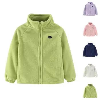 Зимнее детское флисовое пальто для мальчиков и девочек, однотонное повседневное пальто 110 зелёный