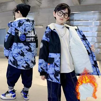 Зимнее детское хлопковое пальто с капюшоном для мальчиков, теплая куртка-парка на молнии, модная 170cm белый