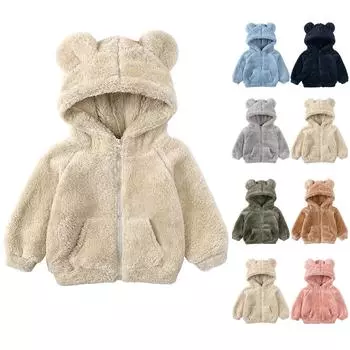 Зимнее детское пальто с капюшоном для мальчиков и девочек, теплое пальто из овечьей шерсти 100 кофейный