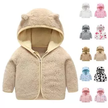 Зимнее детское пальто с капюшоном для мальчиков и девочек, теплое пальто из кораллового флиса 100 чёрный