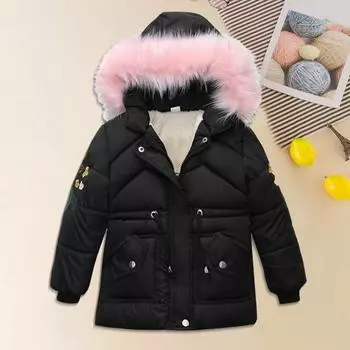 Зимнее детское пальто с карманами и капюшоном, ветрозащитное, зимнее, толстое, с подкладкой 110 cm розовый