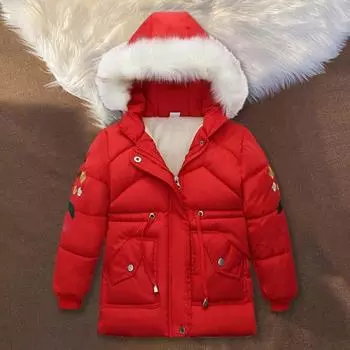 Зимнее детское пальто с карманами и капюшоном, ветрозащитное зимнее пальто, толстый утепленный флисовый комбинезон на молнии из хлопка для активного отдыха на свежем воздухе 110 cm красный