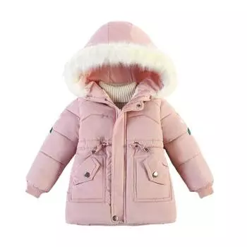 Зимнее детское пальто с карманами и капюшоном, ветрозащитное зимнее пальто, толстый утепленный флисовый комбинезон на молнии из хлопка для активного отдыха на свежем воздухе 110 cm розовый