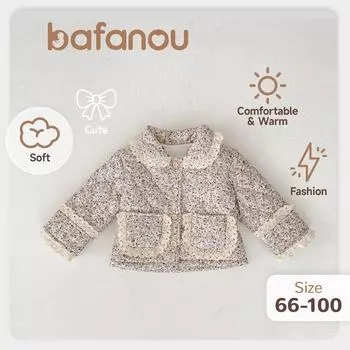 Зимнее детское стеганое пальто с цветочным принтом для девочек, утепленная куртка на пуговицах для младенцев, симпатичная одежда с воротником Питер Пэн для девочек, bafanou 66102 66cm(3-6M)