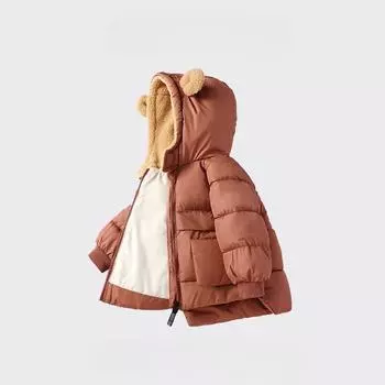 Зимнее детское утепленное пальто с капюшоном на флисовой подкладке 90cm красный