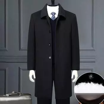 Зимнее длинное кашемировое пальто с лацканами для мужчин среднего и пожилого возраста, пуховик, утепленная ветровка в стиле папы 170