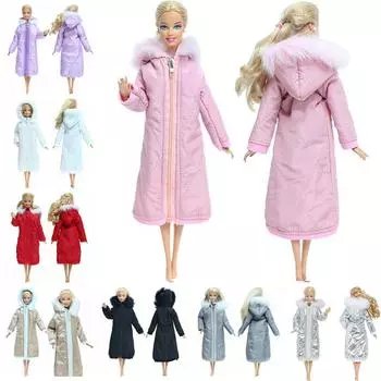 Зимнее длинное пальто для куклы Барби, толстовки с капюшоном, 1/6, 12 дюймов, одежда для кукол, игрушка для девочек чёрный
