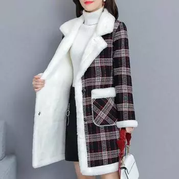 Зимнее длинное пальто из овчины женское плюс бархатное толстое теплое кожаное пальто черное пальто M чёрный