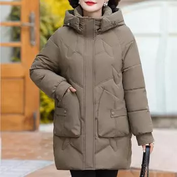 Зимнее длинное пальто, женская верхняя одежда с капюшоном, элегантные куртки для женщин среднего возраста, толстые теплые парки больших размеров XL коричневый