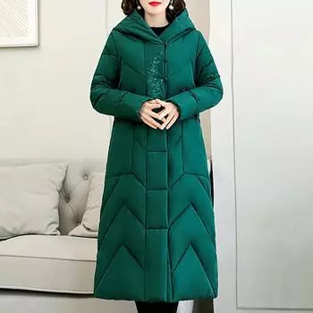 Зимнее длинное пальто женские парки с капюшоном элегантные свободные толстые теплые женские куртки с длинным рукавом пальто M чёрный