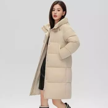 Зимнее длинное стеганое пальто женское, новинка 2023 года, корейский стиль, женские зимние парки с капюшоном, модное толстое теплое пальто на молнии M бежевый