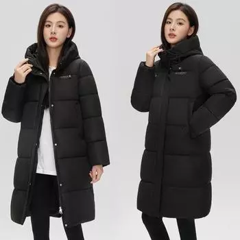 Зимнее длинное стеганое пальто женское новое корейское стильное женское зимнее парковое пальто с капюшоном модное толстое теплое пальто на молнии M бежевый