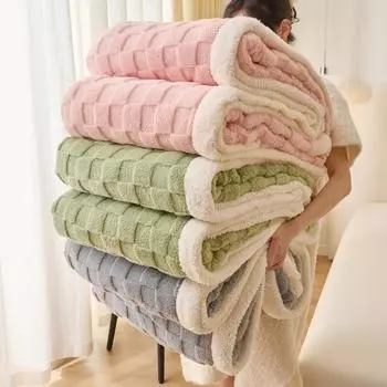 Зимнее двухстороннее бархатное клетчатое одеяло Thow для кровати, покрывало из плюша и кораллового флиса, маленькое одеяло для кондиционера, шаль для офиса 150x200CM зелёный