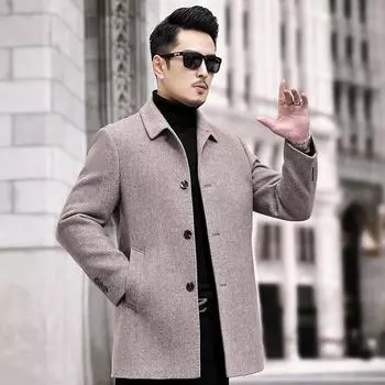 Зимнее двухстороннее кашемировое пальто для мужчин, высокого класса, для среднего возраста, утолщенные лацканы, ветровка на белом утином пуху, шерстяное пальто средней длины 170