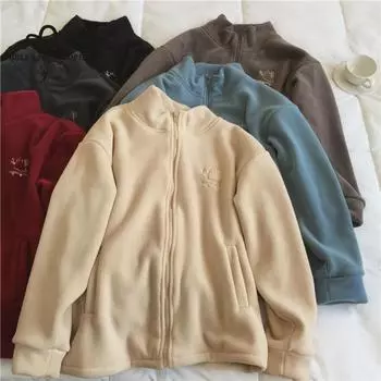 Зимнее флисовое пальто, женское осенне-зимнее бархатное пальто из искусственной овечьей шерсти на флисовой подкладке, новое зимнее модное повседневное теплое пальто M абрикосовый