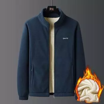 Зимнее флисовое утолщенное мужское пальто с застежкой-молнией, воротником-стойкой, однотонное повседневное теплое покет-верхняя одежда для мужчин, куртки, топы XXXXXL чёрный