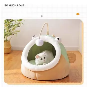 Зимнее гнездо для кошек с забавной кошачьей палкой. Полузакрытая будка для маленьких собак из оленьей кожи на осень и зиму. M: 50 * 35 * 35CM